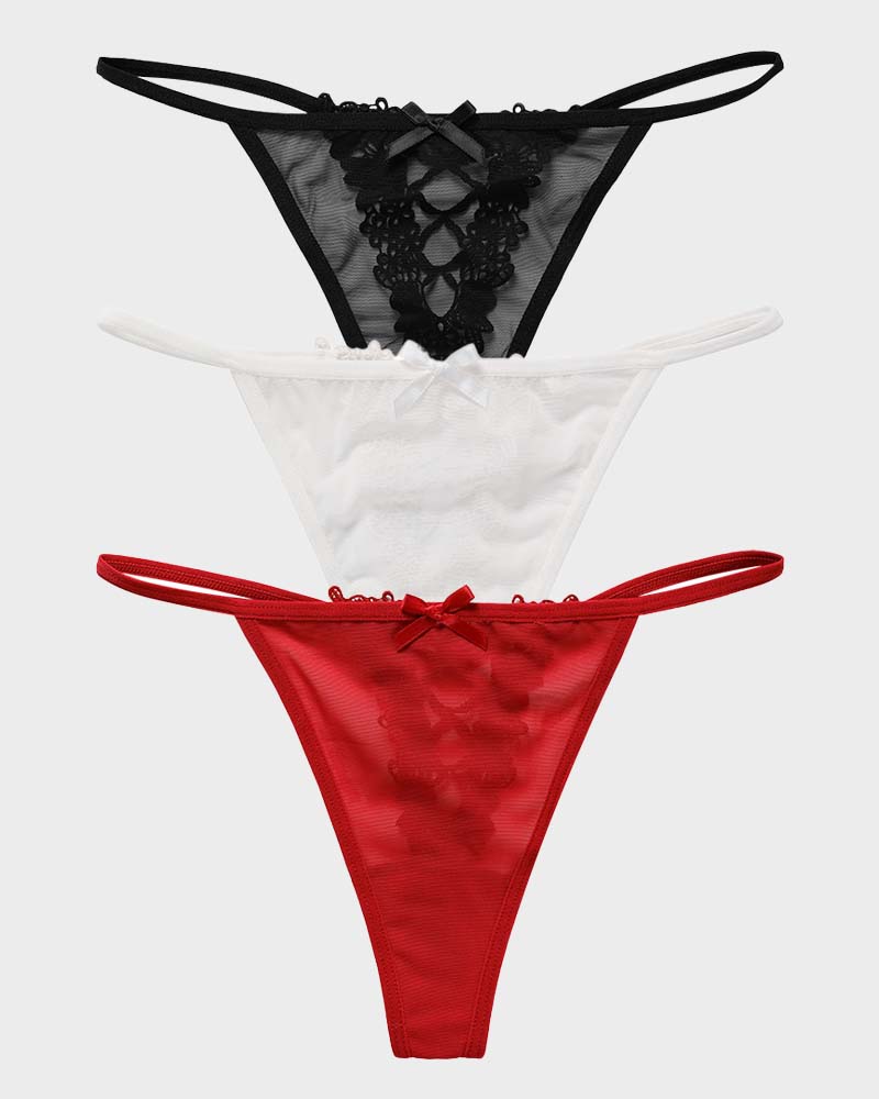 Lace-Trim Mesh V-String Panty - Image 7