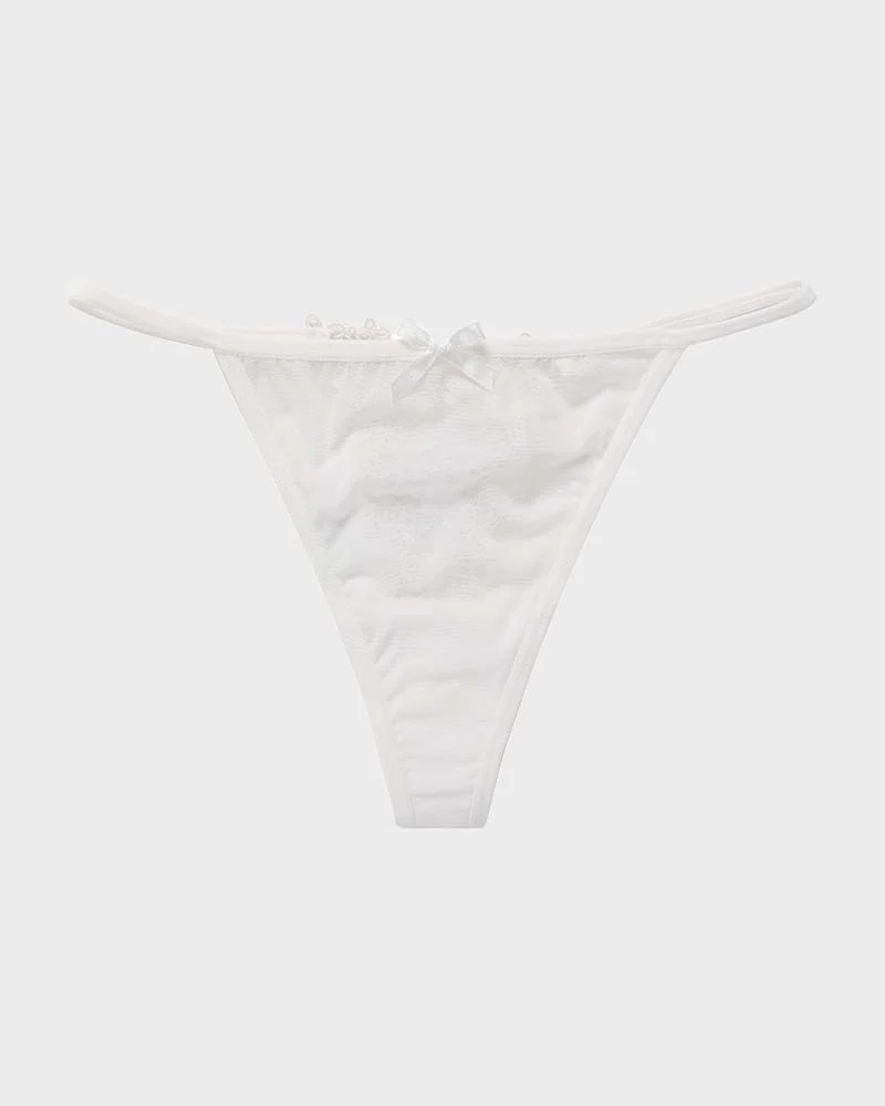 Lace-Trim Mesh V-String Panty - Image 9