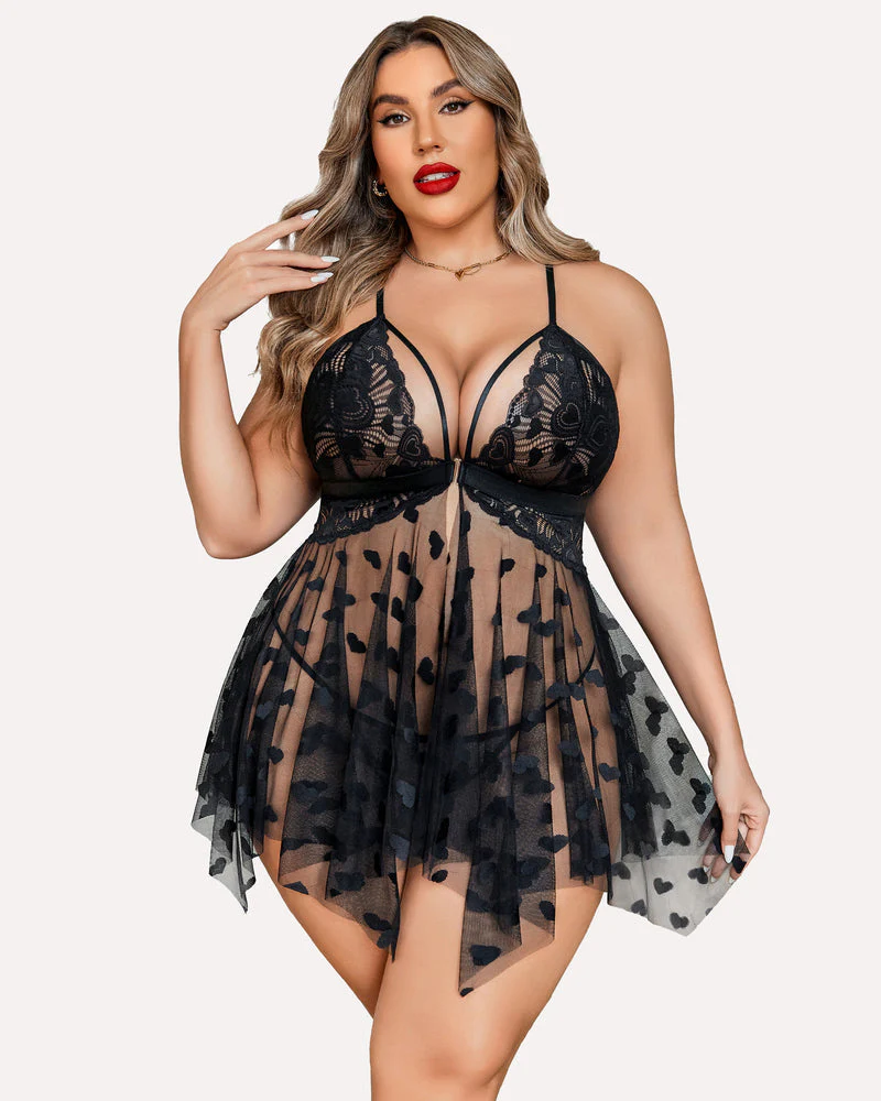 Plus Size Lace Front Slit Nightdress - Image 21