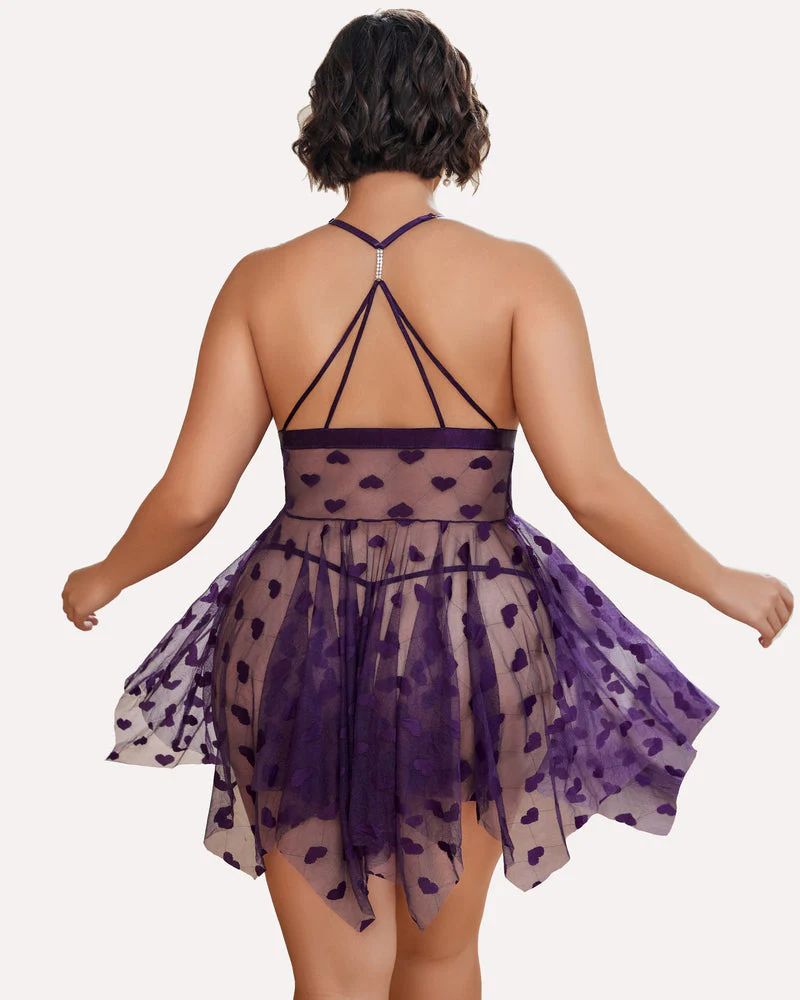 Plus Size Lace Front Slit Nightdress - Image 3